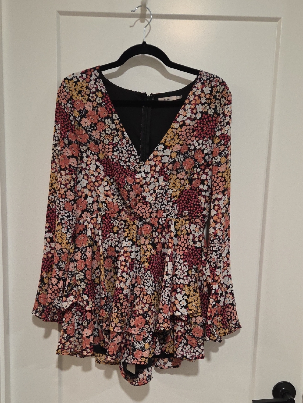 Floral V-Neck Long Sleeve Romper in Multicolor
